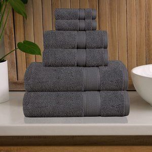 GREY - 6 Piece 100%Cotton Bath Towel Set